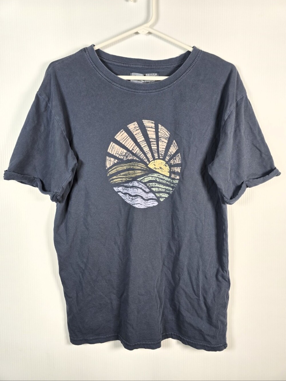 C&C California Women's Blue Grey Rolled Short Sleeve Cotton T-Shirt Size M